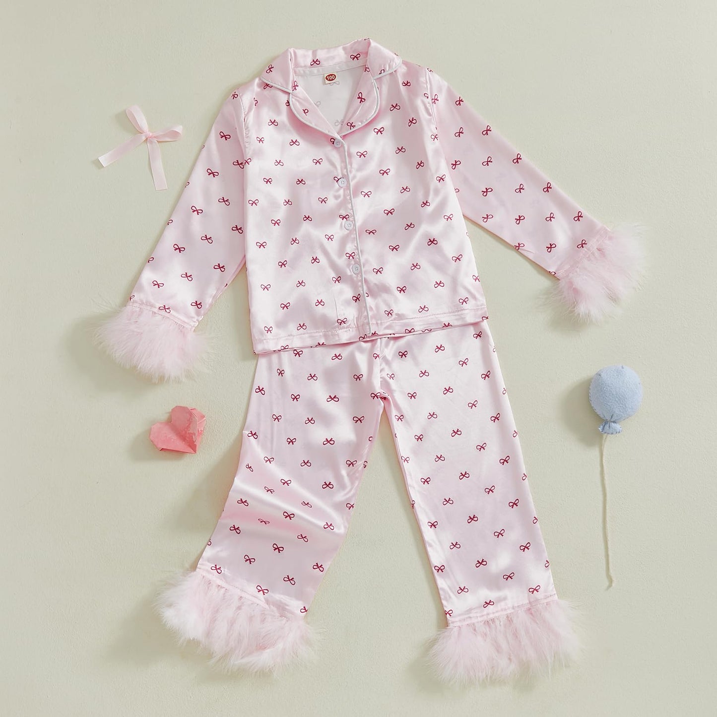 Afunbaby Toddler Baby Girl Boy Silk Satin Pajamas Set Button Down Pjs Kids Long Sleeve Shirt Pants Christmas Pjs Sleepwear (Pink