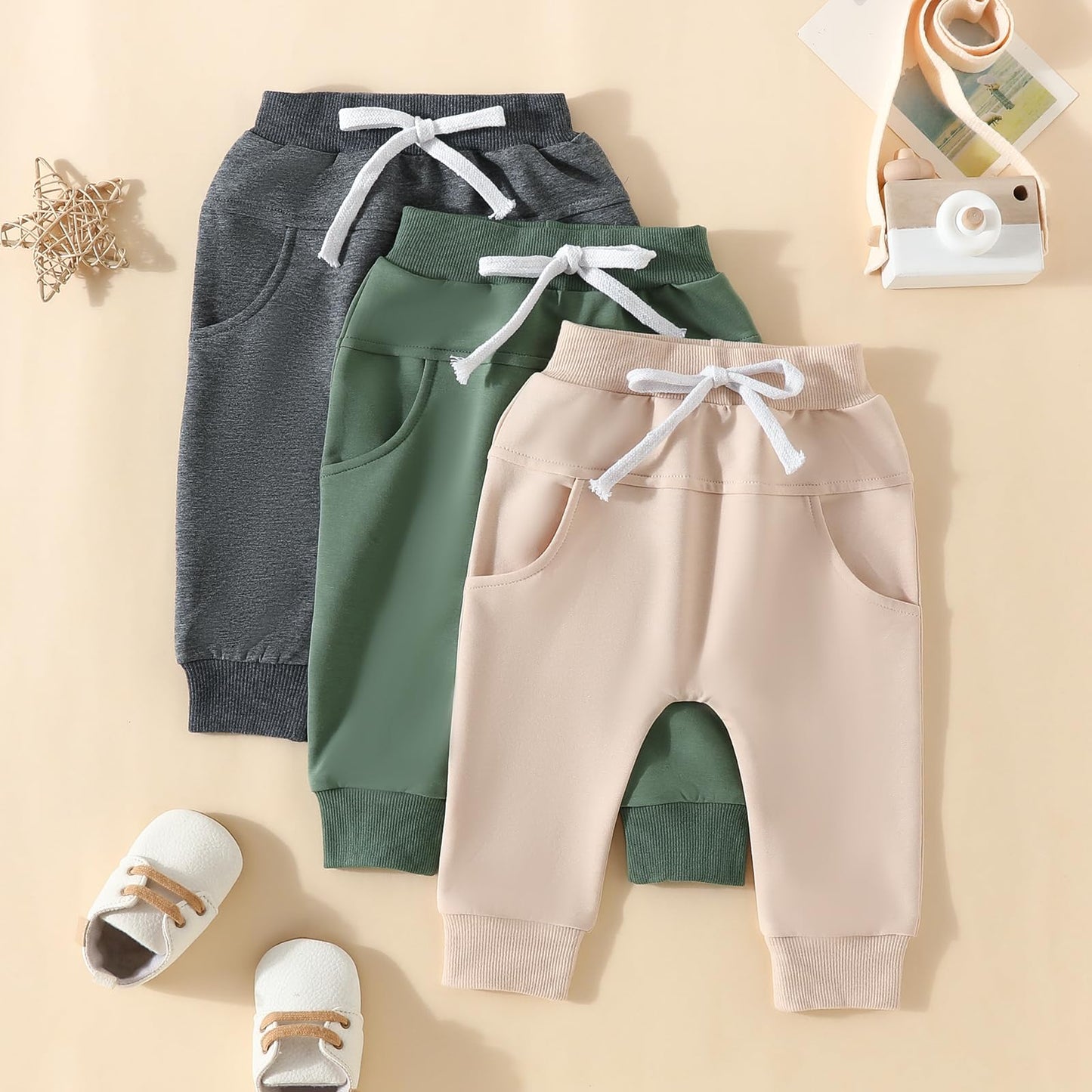 Yoawdats Baby Boys' 3-Pack Pull-On Jogger Pants Knit Pants Classic Fit Elastic Waist Kids Toddler Pants Multipacks Long Pants, 1