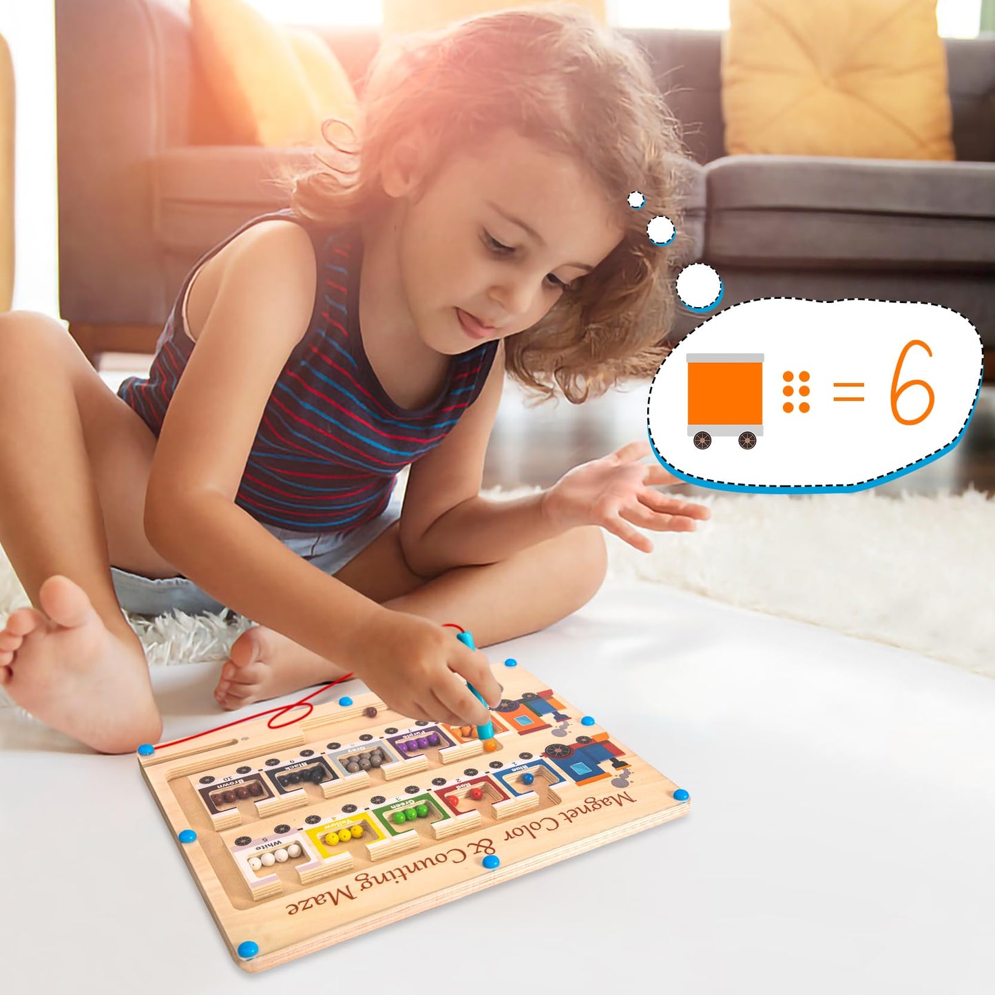 Magnetic Color and Number Maze Board Wooden Montessori Fine Motor Skills Toys for 2 3 Year Old Preschool Learning Activities Cla