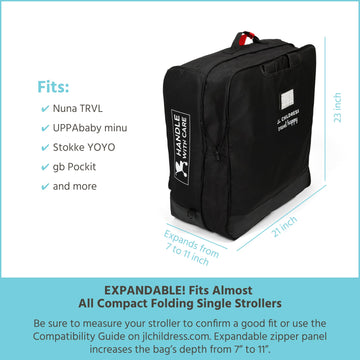 J.L. Childress Compact Stroller Travel Bag - Fits Most Compact Stroller Bags - Expandable, Padded Backpack Straps, Airtag Holder