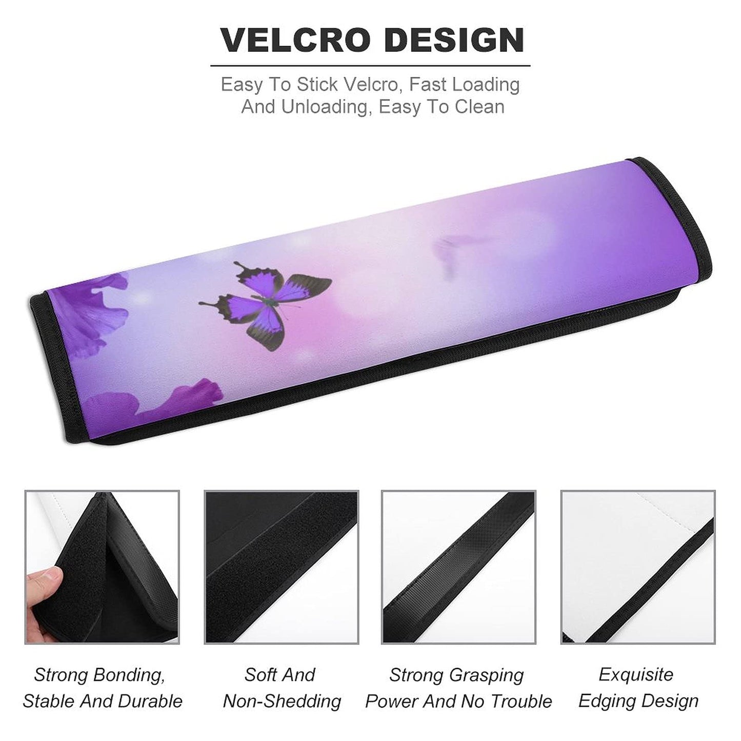 Bagea-Ka 2 Pack Car Seat Belt Pad Cover Butterfly On Purple Flowers Pattern For Adults Kids, Universal Soft Safety Belt Shoulder