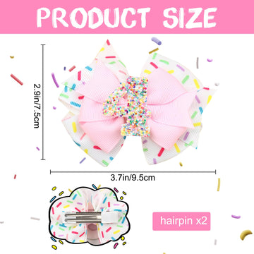 2Pcs Hair Clip, Pink Bow Hair Clips For Baby Girls 4Th Birthday Party Decorations