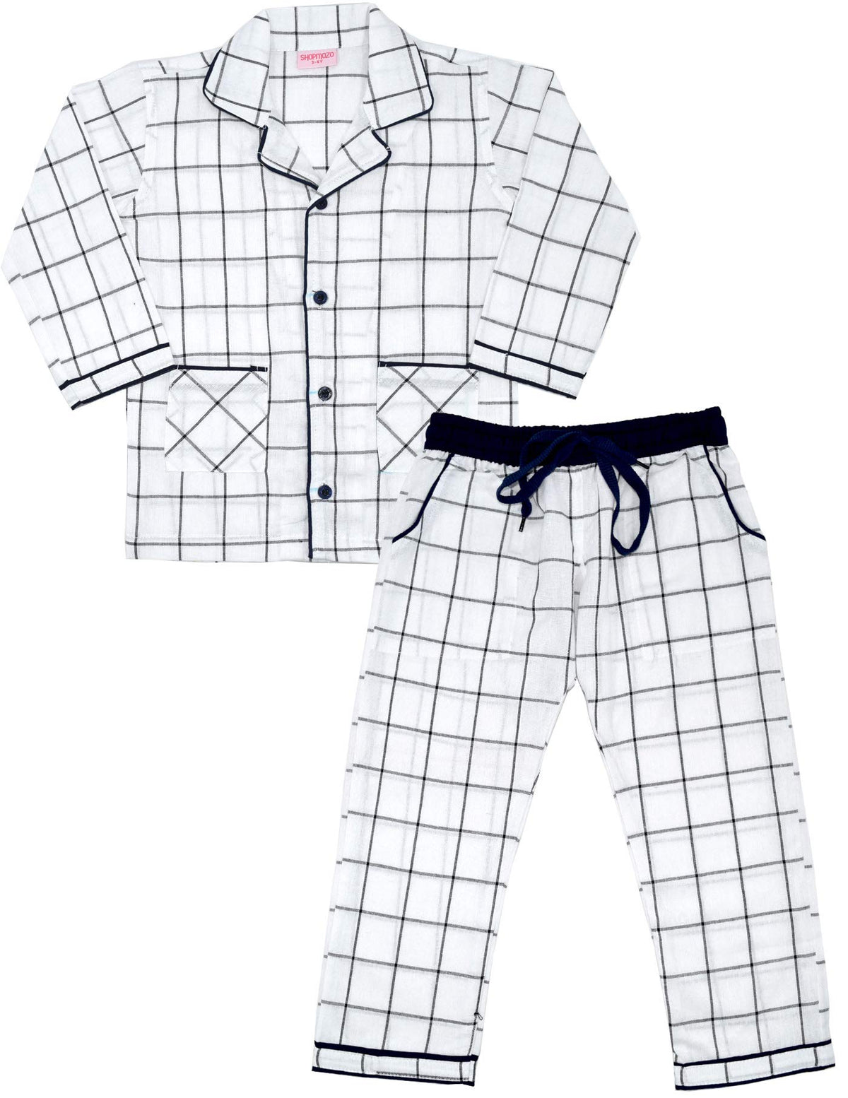 SHOPmOZO Unisex Pure Cotton Checkered Full Sleeved Night Suit for Boys and Girls Full Pyjama and Top Combo Set (SM00332UNISEXSW