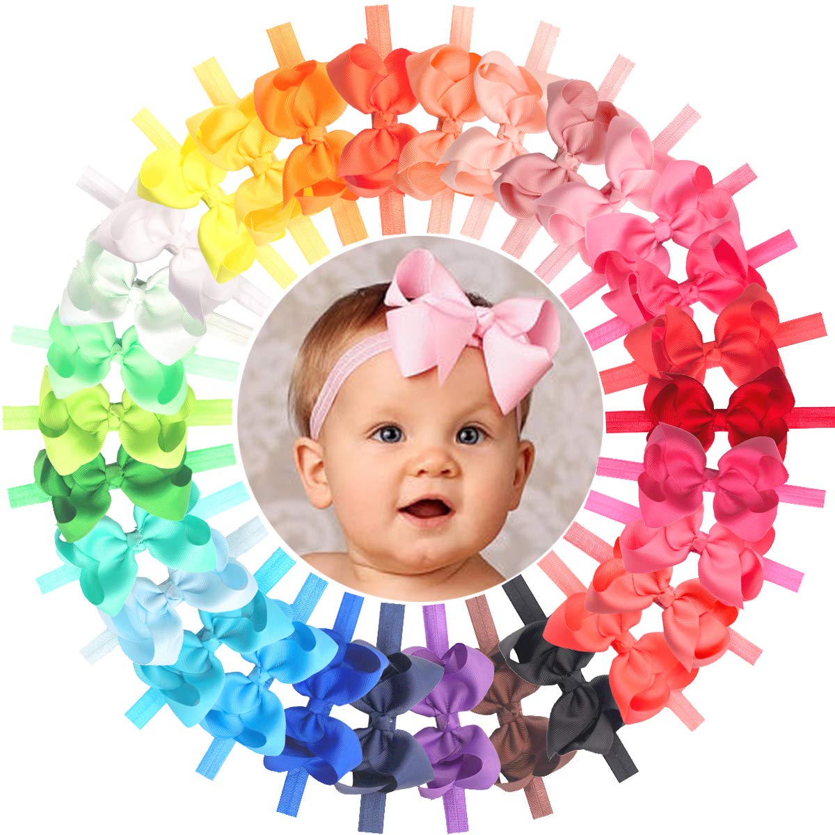 C  Llot Baby Girls Headbands Grosgrain Ribbon 4.5 ' Hair Bows Headband Big Bow Hair Bands For Toddler Pack Of 30