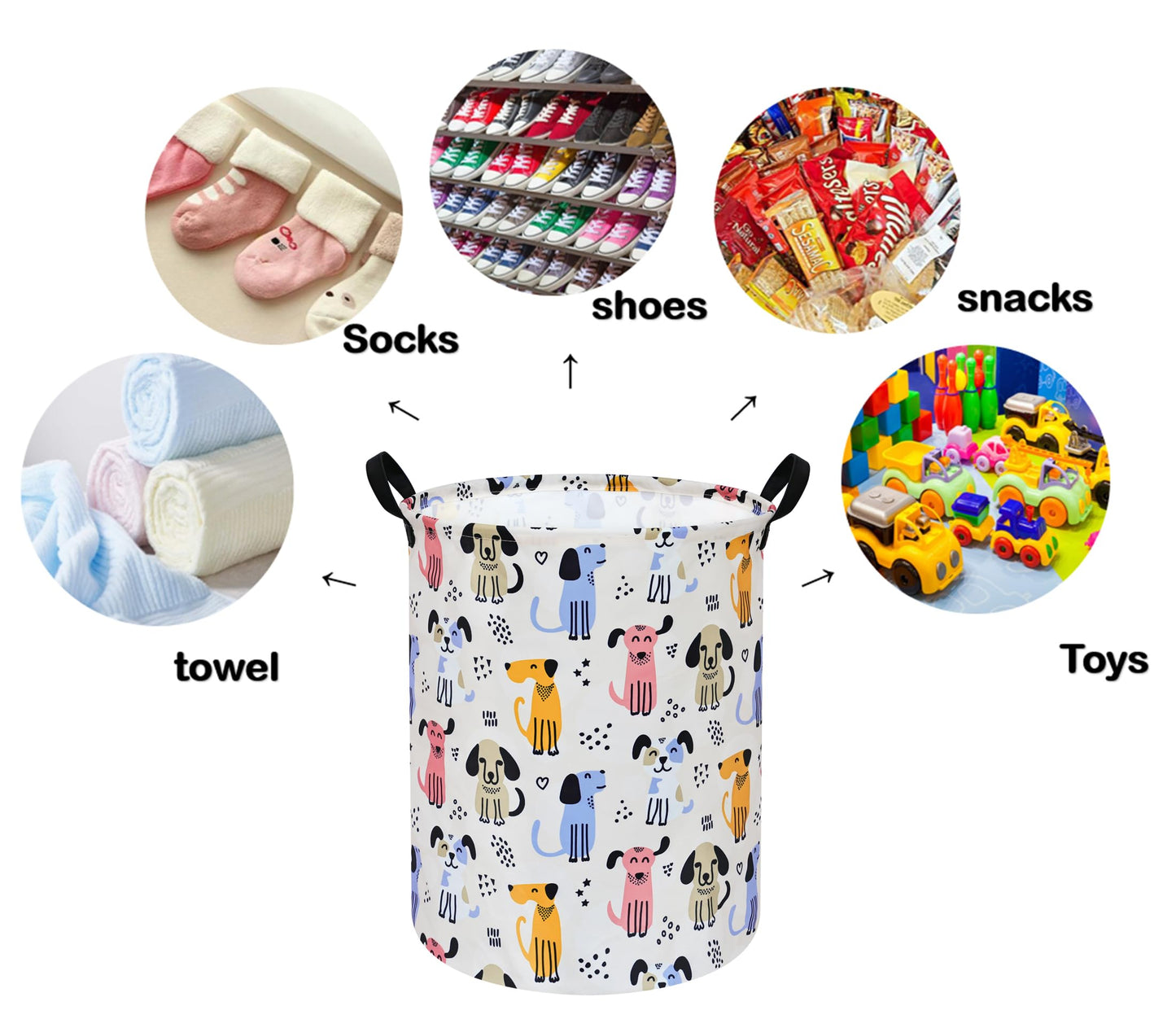 Duyiy Round Dog Pattern Laundry Hamper Laundry Basket Storage Basket Organizer Hamper Storage Bins For Clothes Toys Box Nursery