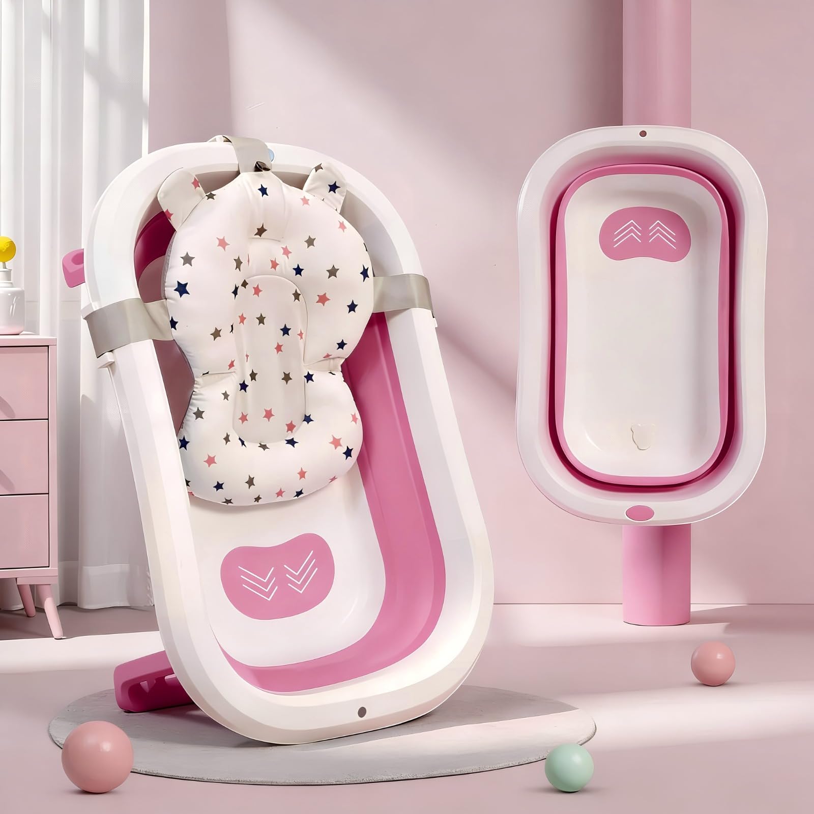 Staranddaisy Bath Tub For Baby 03 Years/Foldable Bath Tub For Kids With Cushion, Space Saving Design, Newborn Baby Folding Bath