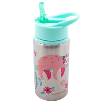 Stephen Joseph Stainless Steel Water Bottles, 18 Oz, Straw Lid, Reusable Tumbler, Insulated, Sloth
