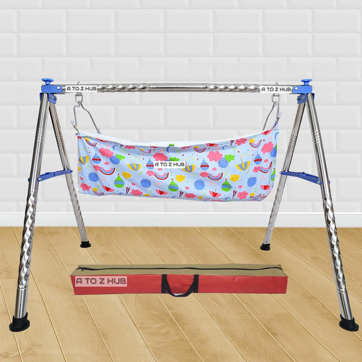 A To Z Hub : Portable Folding Ghodiyu With Free Cotton Cloth  Create A Soothing Oasis For Your Precious Little One (Blue)