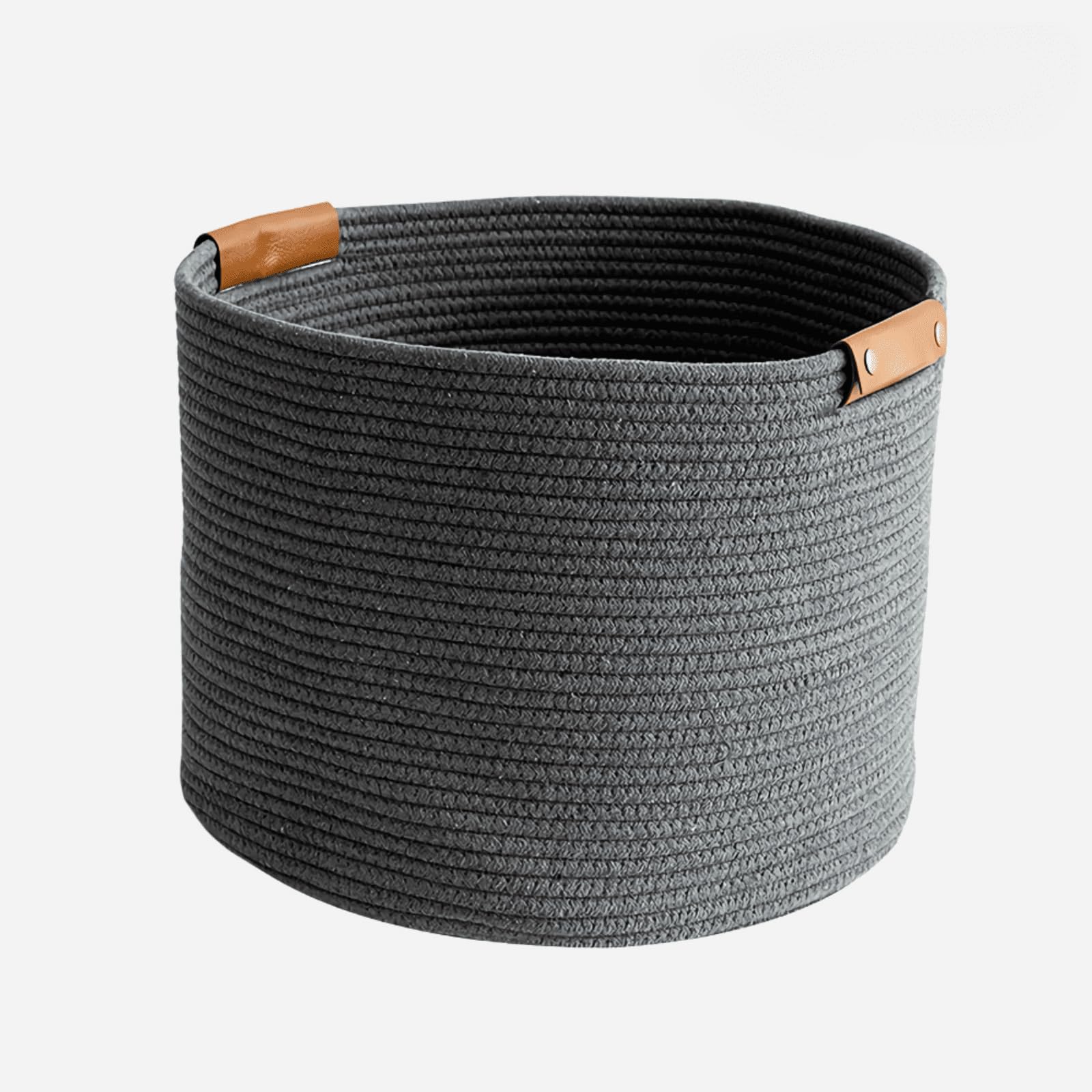 Large Cotton Woven Basket with PU Leather Handle, Baby Kids Clothes Toys Candy Gifts Organizer, Living Room Bathroom Shower Stor
