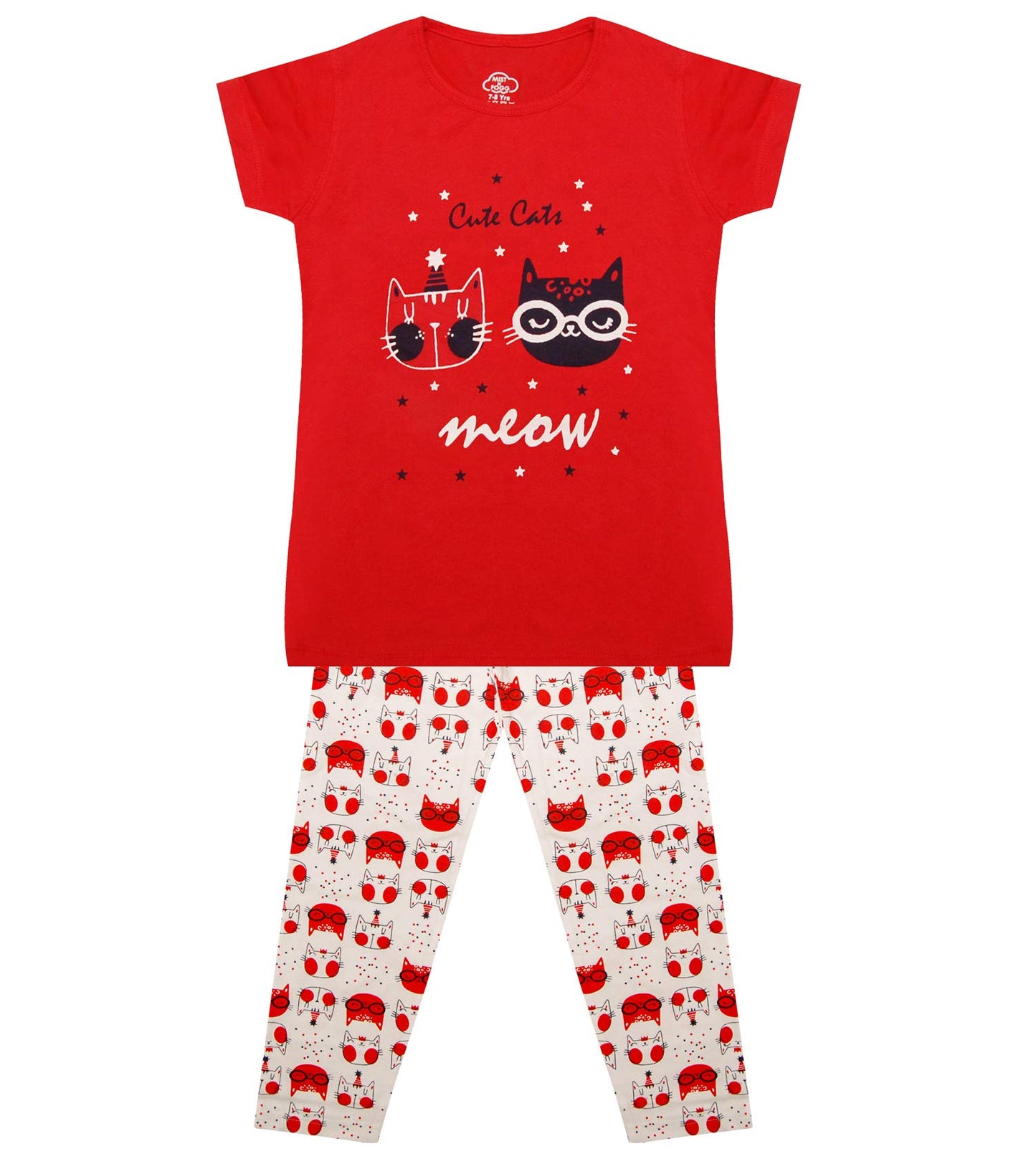 MIST N FOGG Girls Nightwear/Top Pyjama Set,Red(45 Years)