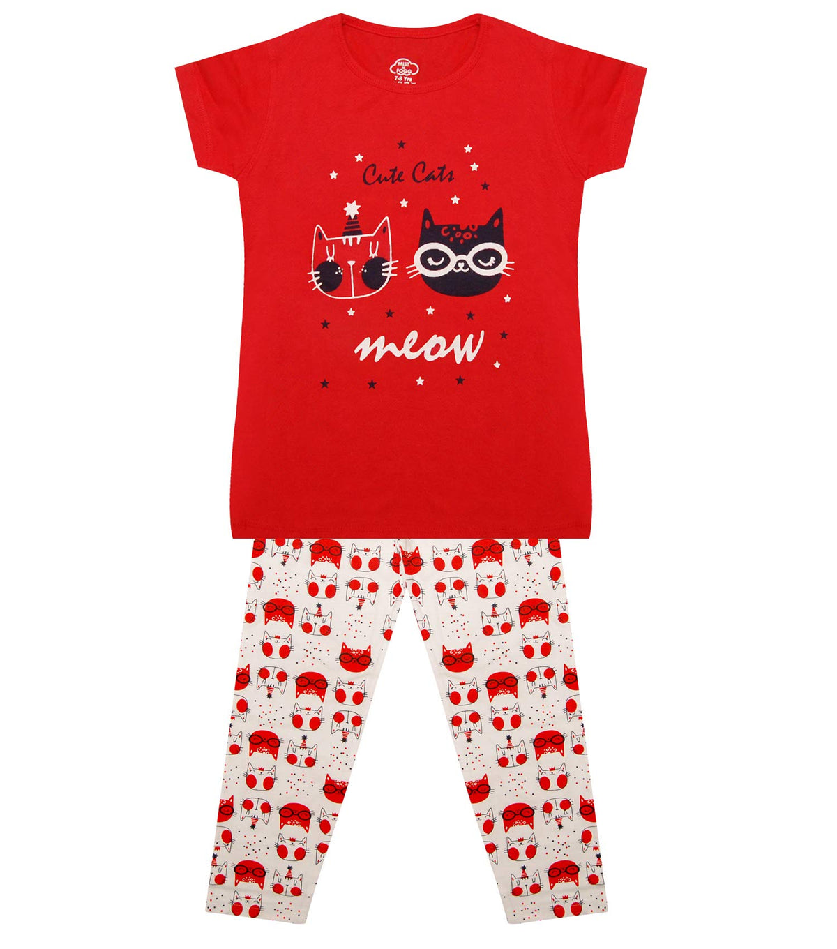 MIST N FOGG Girls Nightwear/Top Pyjama Set,Red(45 Years)