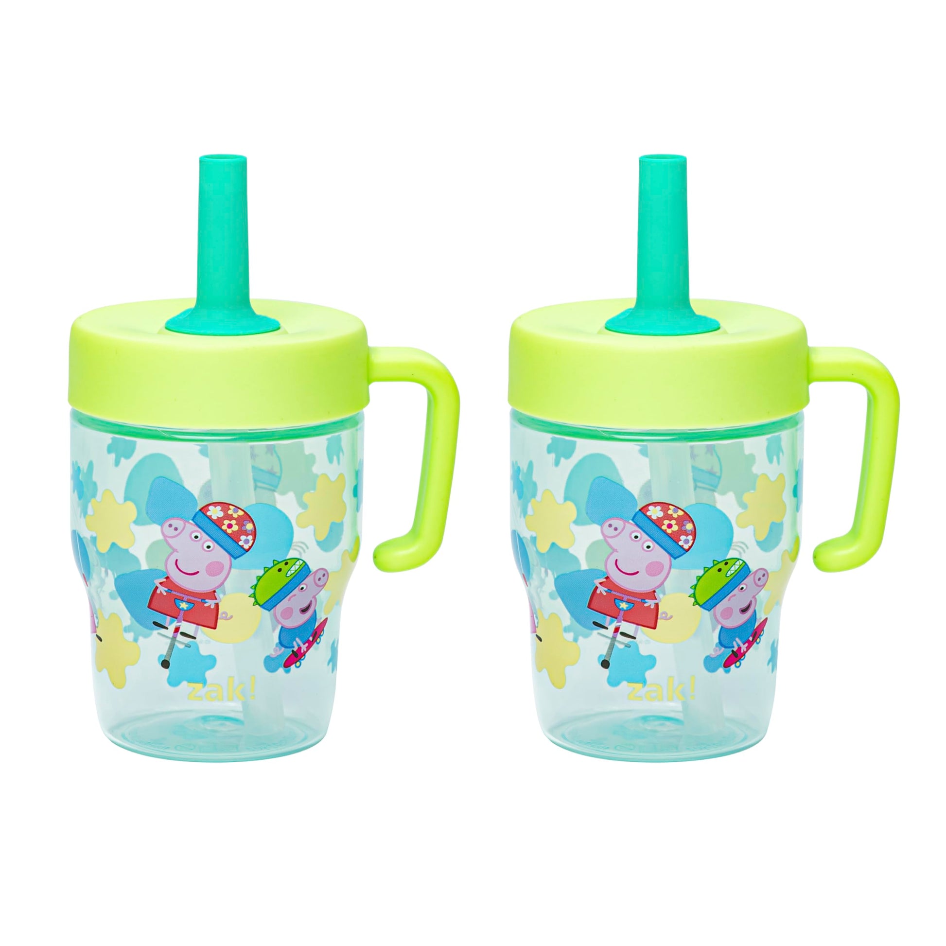 Zak Designs Peppa Pig Capri Toddler Tumbler For Travel or At Home, 10oz 2-Pack Durable Plastic Sippy Cups With Handle and Leak-P