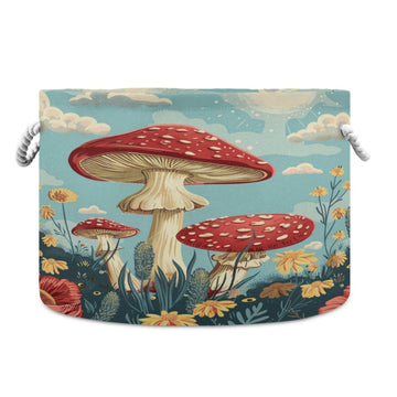 Canvas Storage Organizer Bin, Mushroom (3) Storage Basket Laundry Hamper with Handle for Clothes Playroom Decor, Large, 20 in Di
