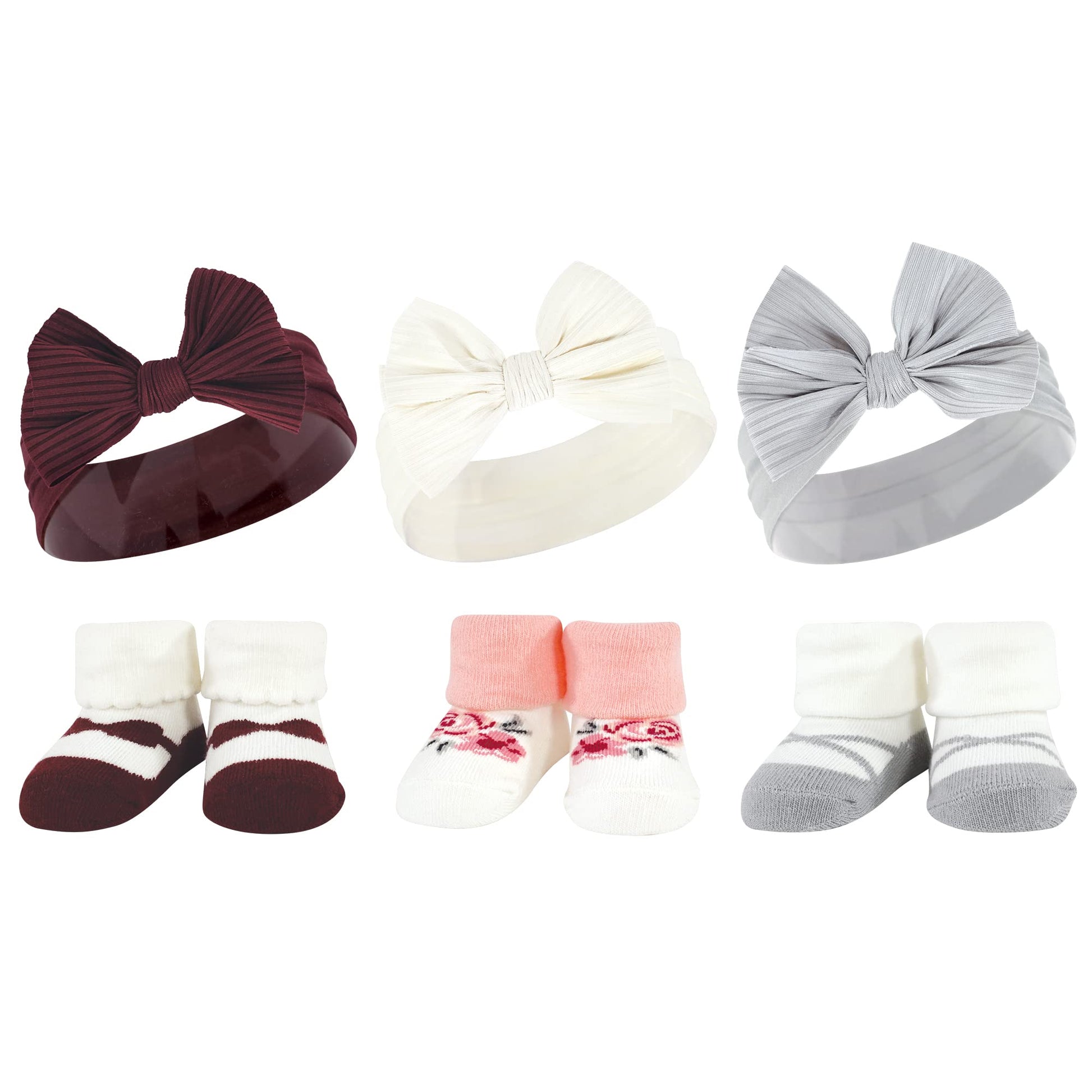 Hudson Baby Baby Girls' Headband And Socks Giftset, Burgundy Gray, One Size