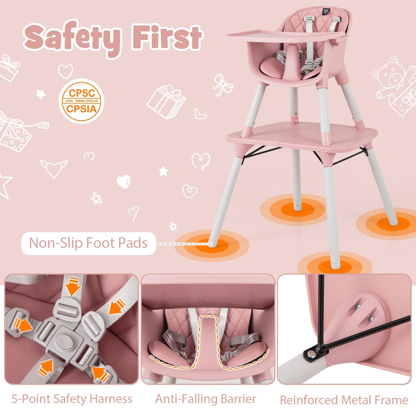Honey Joy 5-In-1 High Chair, Convertible Highchair For Babies And Toddlers/Kids Chair Table Set/Infant Feeding Chair W/Safety Ha