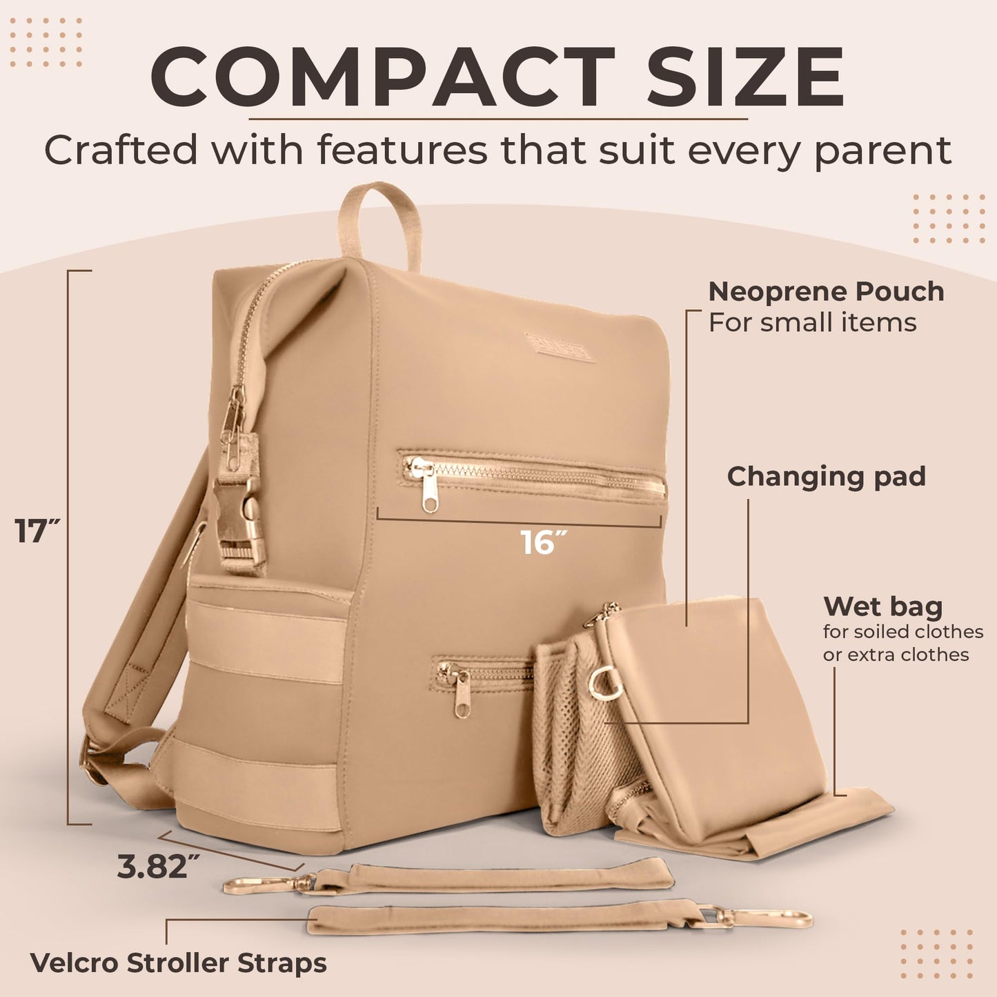Bunso Neoprene Diaper Bag, Minimalist Backpack Diaper Bag With Pouch, Changing Pad, And Stroller Straps, Water Resistant And Lig