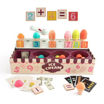 TOP BRIGHT Ice Cream Toy for Kids - Pretend Play Set Food Toy for Toddler, Math Game, Ice Cream Cone Playset Shop Toys for Age 3
