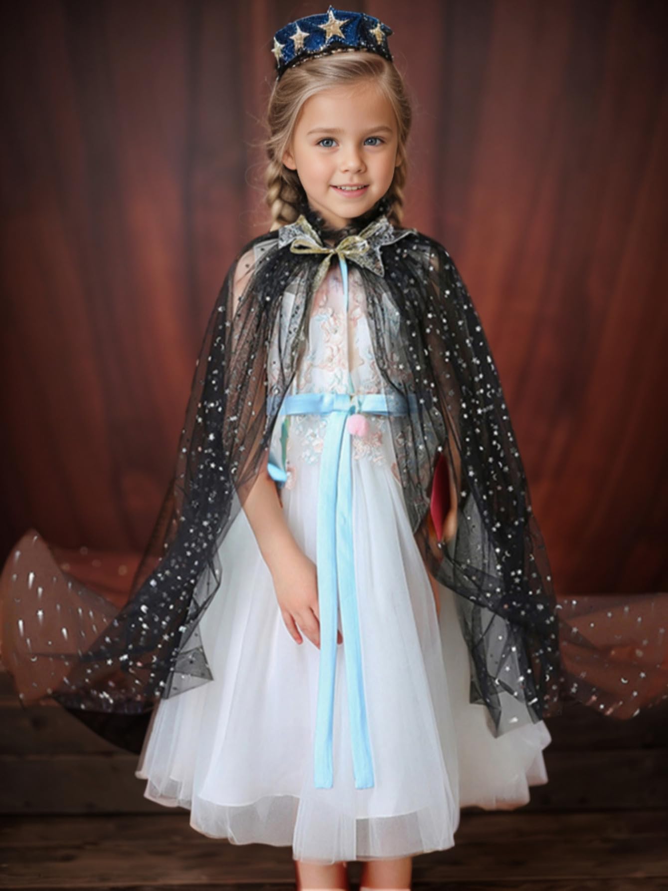 Fkkfyy Big Girl Cape Cloak Dresses Coat Matching Princess Wedding Birthday Party Halloween Star Sequins Cape Summer Cloaks Costu