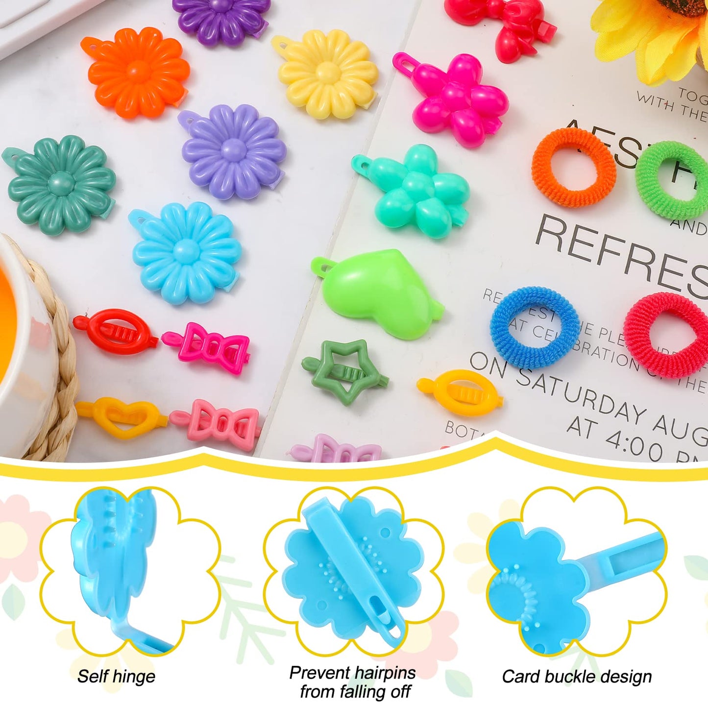 1184 Pcs Hair Accessories For Girls Self Hinge Girls Hair Barrettes Baby Hair Ties Elastic Hair Bands Assorted Elastic Ponytail