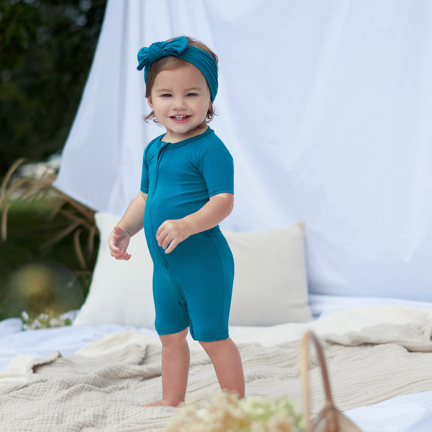 Gerber Unisex Baby Buttery Soft Short Sleeve Romper With Viscose Made From Eucalyptus, Teal, 6-9 Months