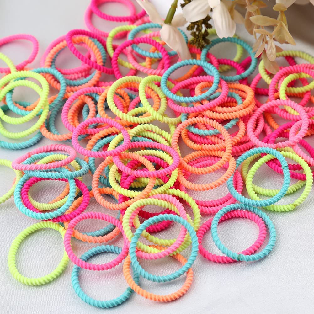 Elihair Kids Baby Hair Ties For Girls Ponytail Holder Hair Elastics Bands 3Cm For Child Toddler Curly Hair(100Pcs Kids Macaron)