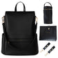 Mia + Sophia Leather Diaper Bag Backpack With Usb Charging Port, Changing Pad, Stroller Straps, And Bottle Holder (Black Mia)