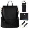 Mia + Sophia Leather Diaper Bag Backpack With Usb Charging Port, Changing Pad, Stroller Straps, And Bottle Holder (Black Mia)
