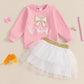 Toddler Baby Girl Valentine'S Day Outfit Love Heart Bow Sweatshirt And Tulle Tutu Skirts Little Girls Spring Clothes (White Be M