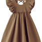 Lyxiof Toddler Baby Girl Cotton Linen Dress Ruffle Sleeve Halter Sleeveless Kids Casual Dresses Brown 90Cm