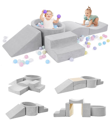 Elftopia Foam Climbing Blocks With Ball Pit Designed For Toddlers Aged 1-3 -Great For Indoor Crawling, Inside Foam Playground Se