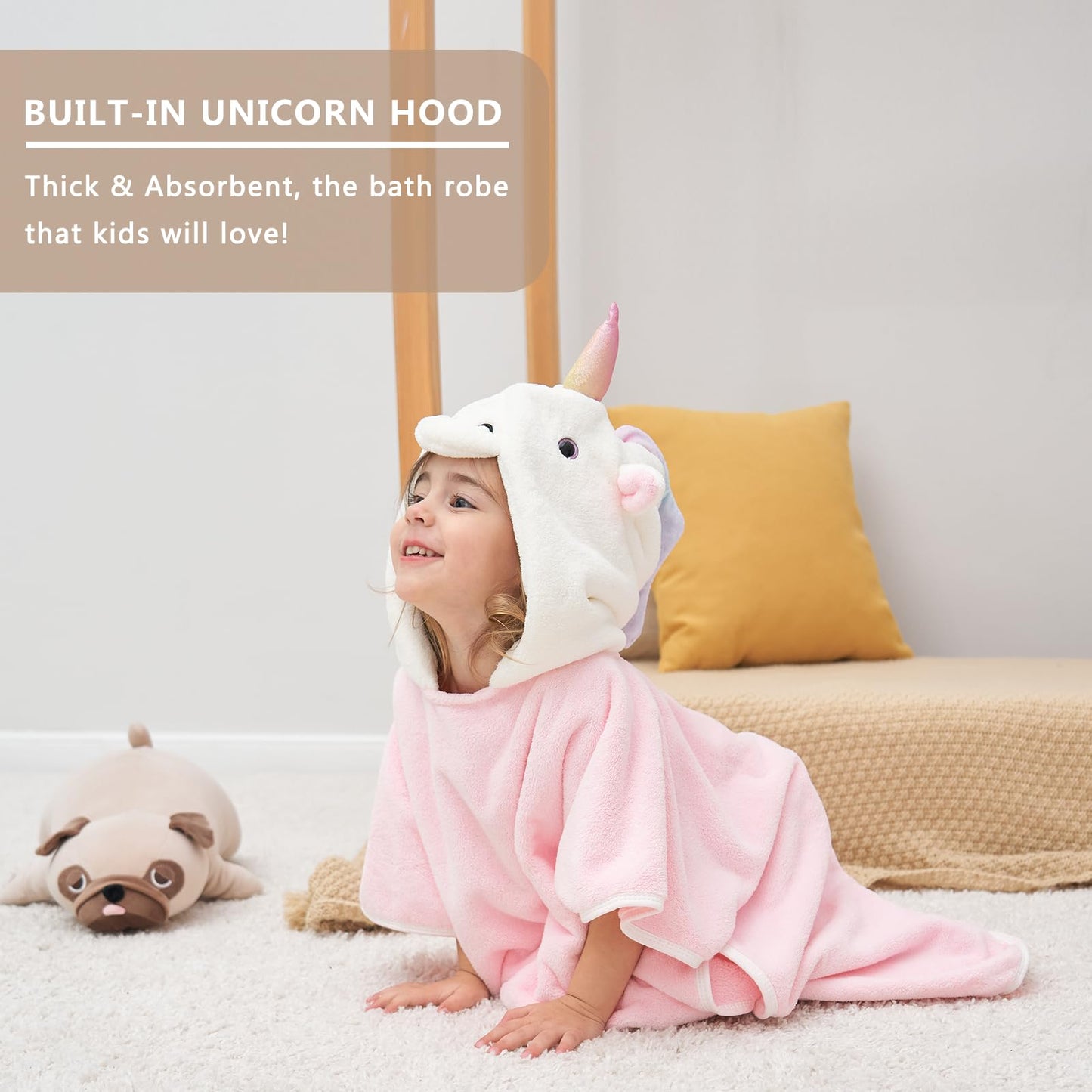 Pinnkku 3D Unicorn Hooded Towel, Ultrasoft & Absorbent Bath Towel For Babies, Infant, Toddler And Kids, Beach Poncho Towels, Gif