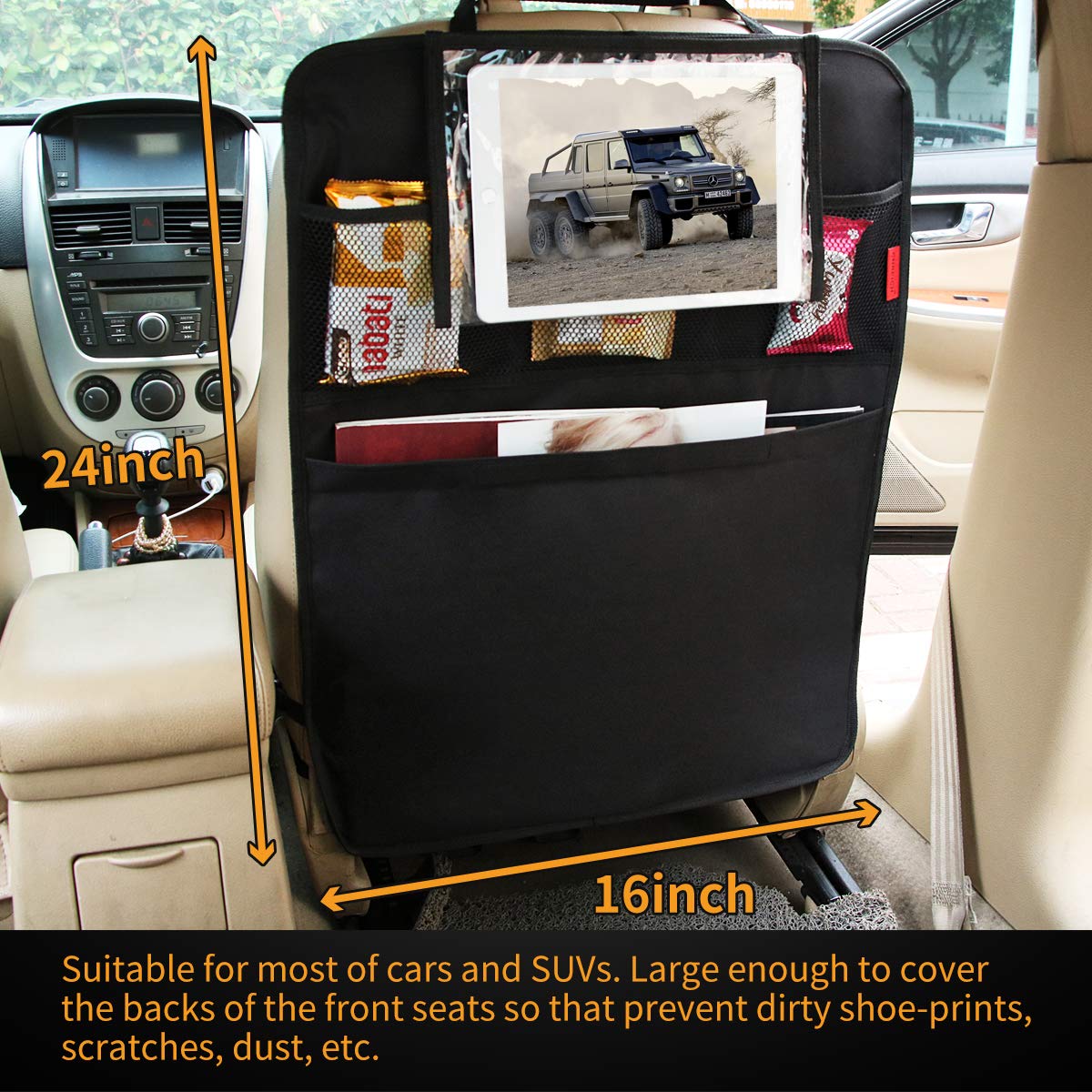 Dear Auto Car Backseat Organizer - Car Seat Protector - 2 Pack - Premium Quality Car Kick Mats With 10' Tablet Holder - Extra L