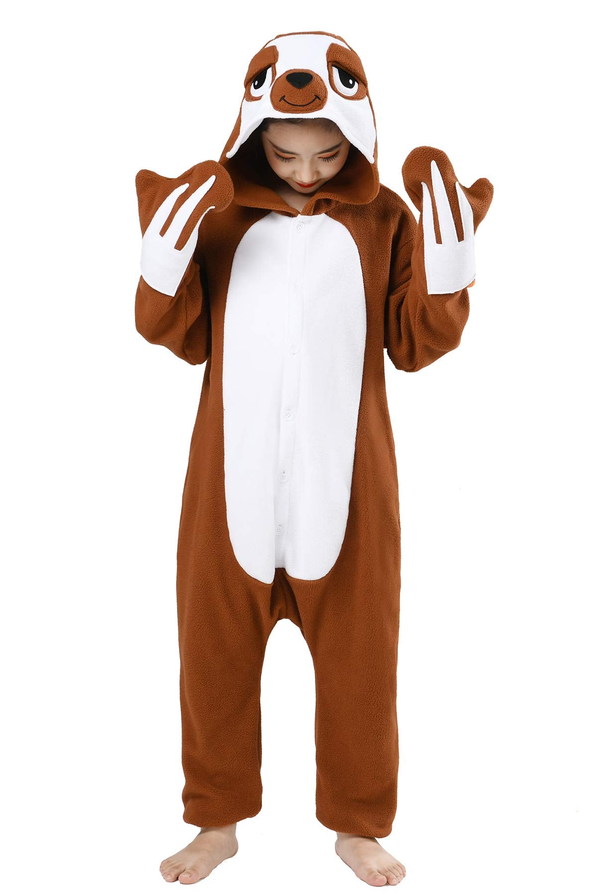Canasour Kids Sloth Onesie Halloween Cosplay Costume Girls Animal Unisex Outfuit One Piece Hooded Soft Pajamas Coffee Party 10-1