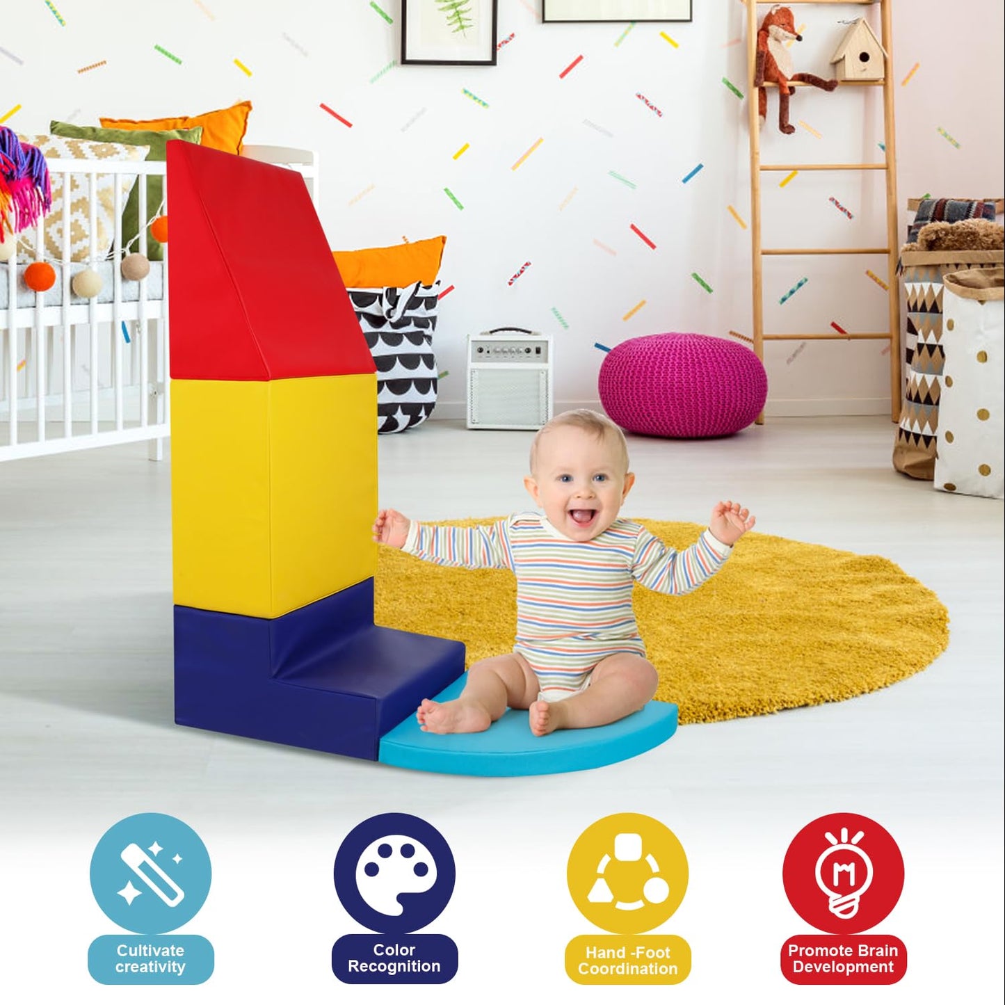 Kinder King Climb And Crawl Activity Play Set, 10-Piece Soft Foam Block For Climbing, Crawling And Sliding, Indoor Climber For T