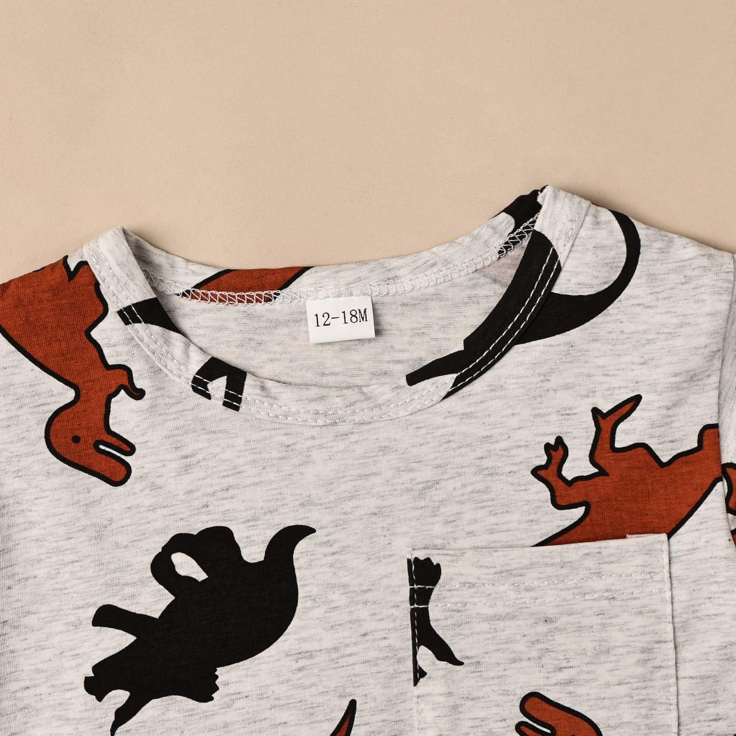 Odimame Toddler Boy Clothes 2T Baby Boy Clothes Summer Outfits Dinosaur T-Shirt Pocket Short Pants Set Brown 2-3T/90Cm