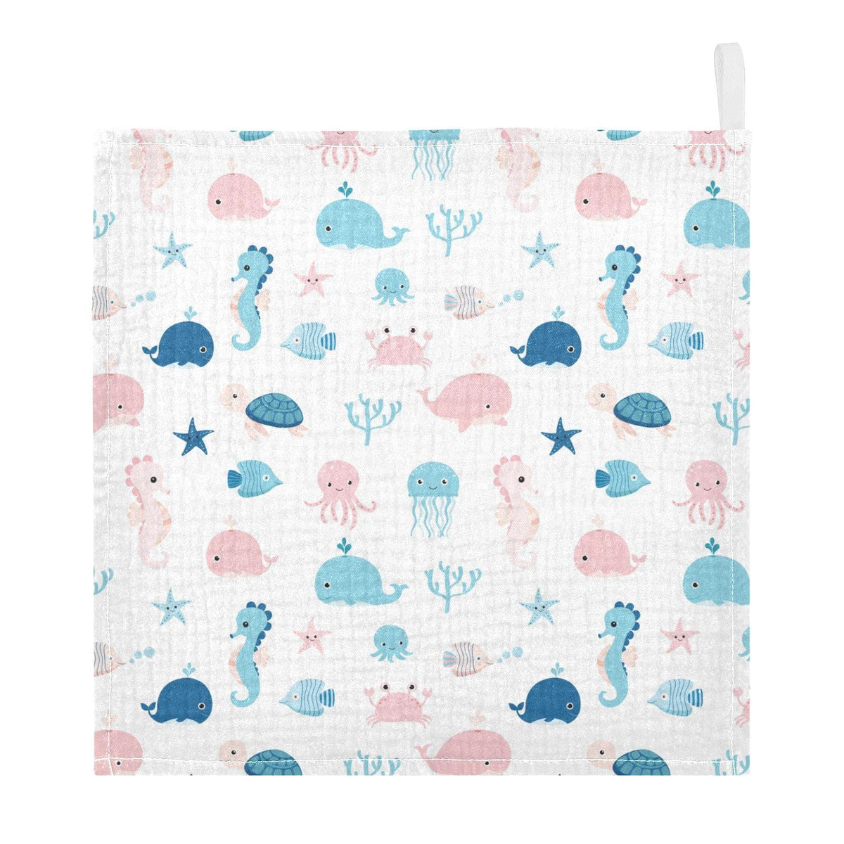 vvfelixl Baby Muslin Washcloths, Cute Sea Life Burp Cloths, Cotton Face Towel for Newborn Infants Boys Girls Soft and Absorbent 