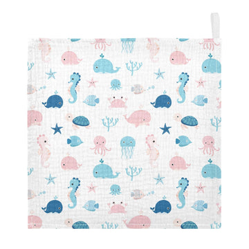 vvfelixl Baby Muslin Washcloths, Cute Sea Life Burp Cloths, Cotton Face Towel for Newborn Infants Boys Girls Soft and Absorbent 