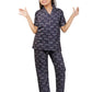 SAND DUNE Girls Regular Fit Short Sleeves Printed Shirt and Pyjamas Set Dark Grey