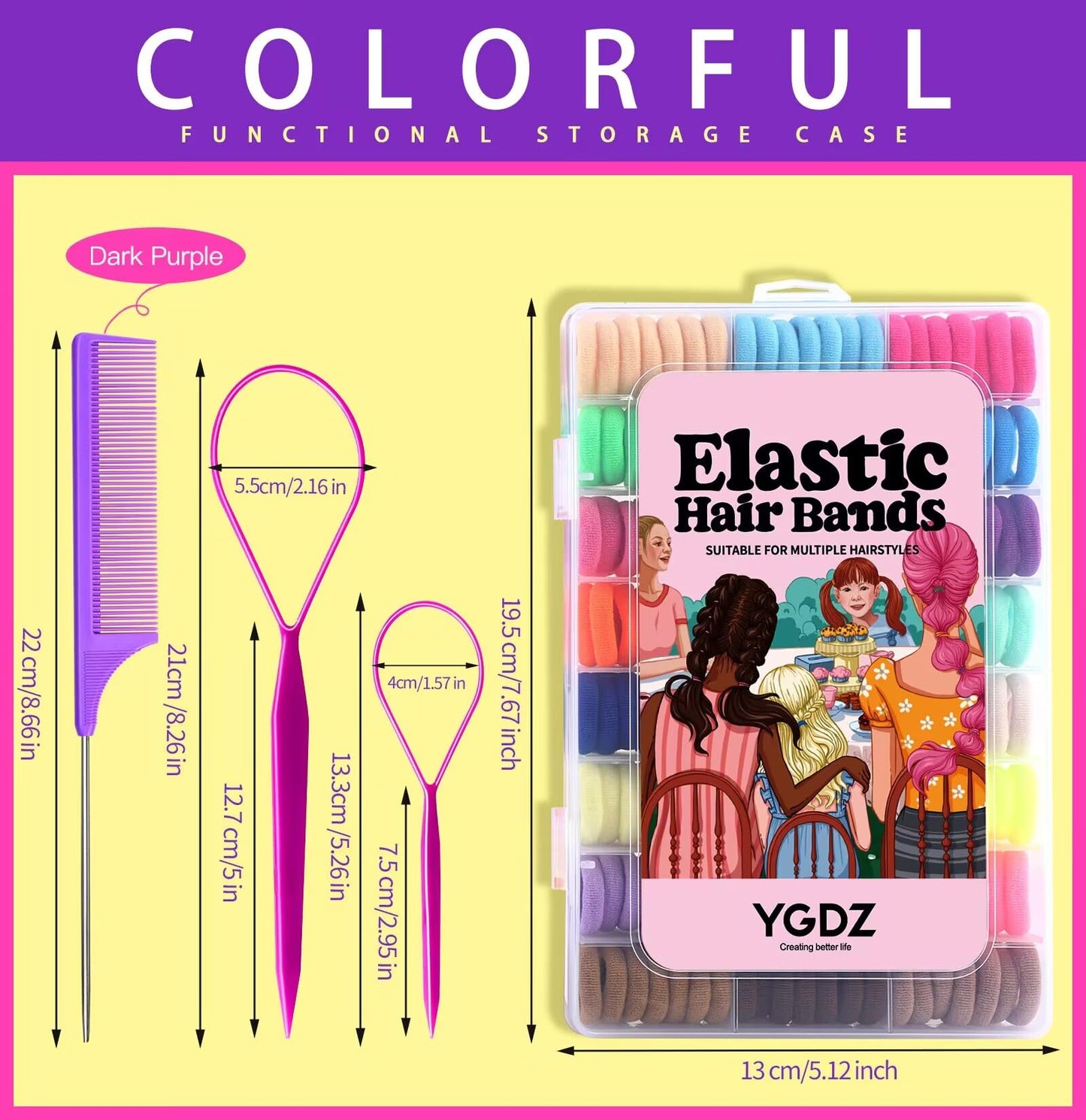 Ygdz 280 Pcs Cotton 24 Colors Hair Ties Set With Organizer Box - Seamless Soft Mini Elastics Ponytail Holders And Hair Accessori