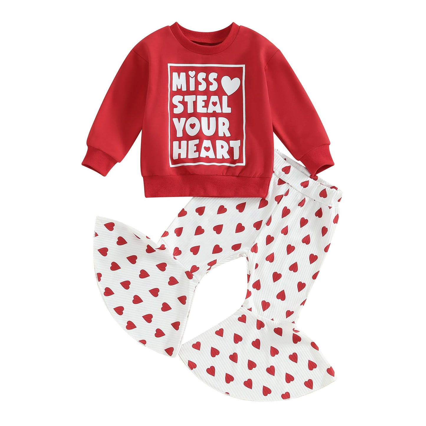 Toddler Baby Girl Valentines Outfit Daddy 'S Valentine Crewneck Sweatshirt Shirts Flare Pant Valentines Clothes (Red - Miss. Ste