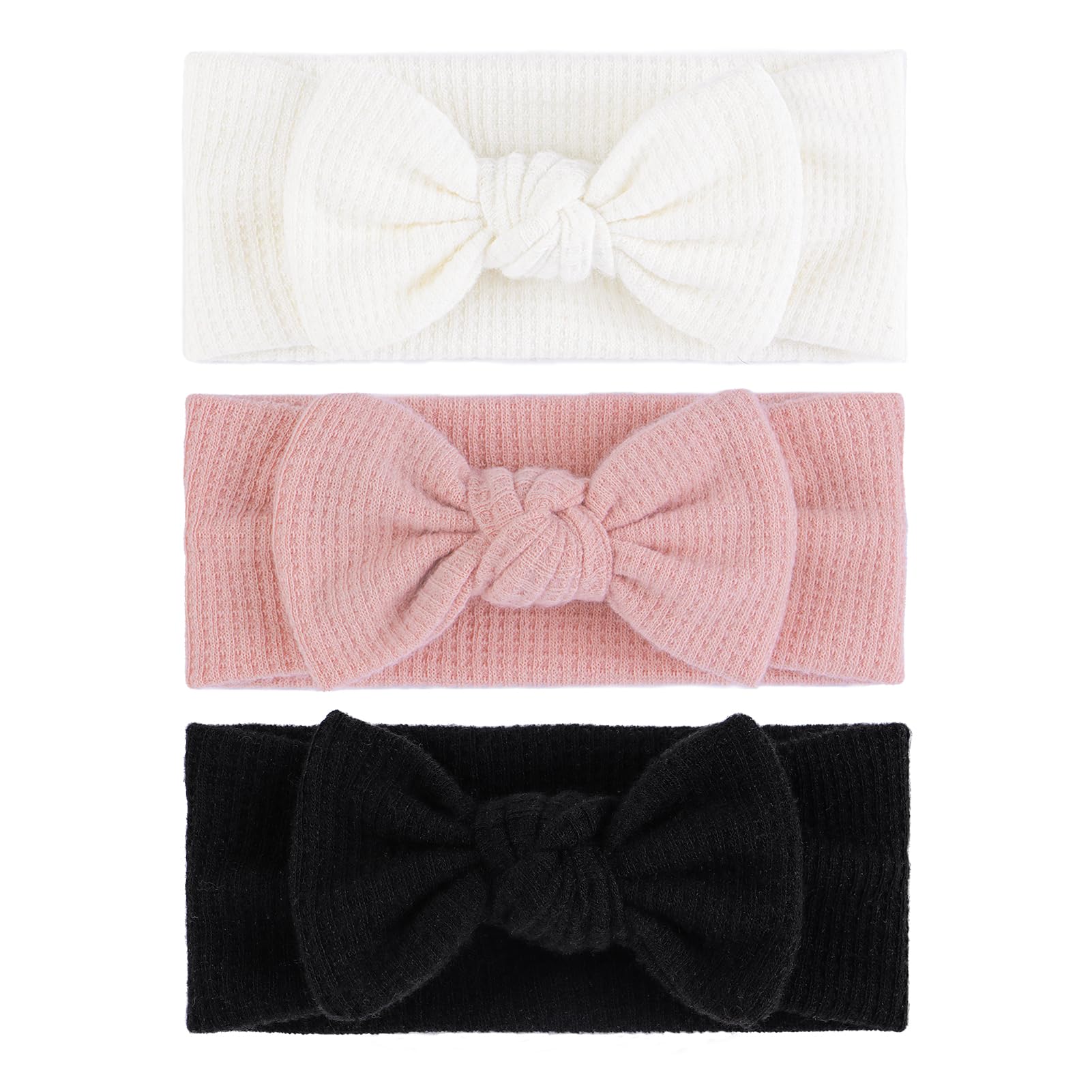 Oneninedream 3Pcs Baby Girls 4 ' Hairband With Bows, Soft Headwraps Hair Accessories For Infant Toddler, 1 Count (Pack Of 3), B