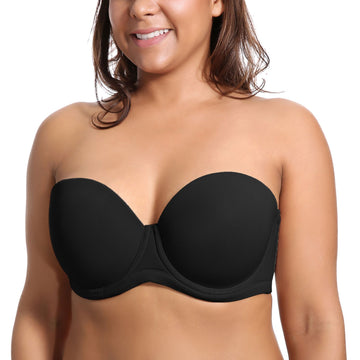 Delimira Womens Underwire Contour Multiway Full Coverage Strapless Bra Plus Size Black 46D