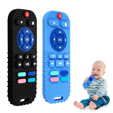 2 Pack Silicone Teethers for Babies 6-12 Months, Teething Toys for Babies 0-6 Months, Remote Teether for Baby, Sensory Toys for 