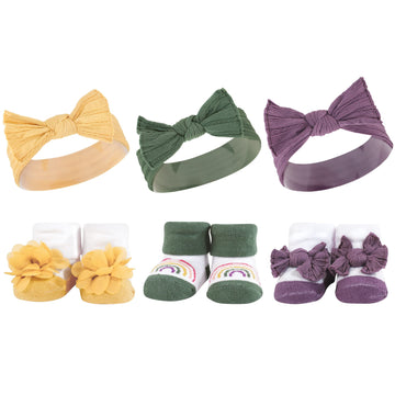 Hudson Baby Baby Girls' Headband And Socks Giftset, Purple Green Yellow, One Size