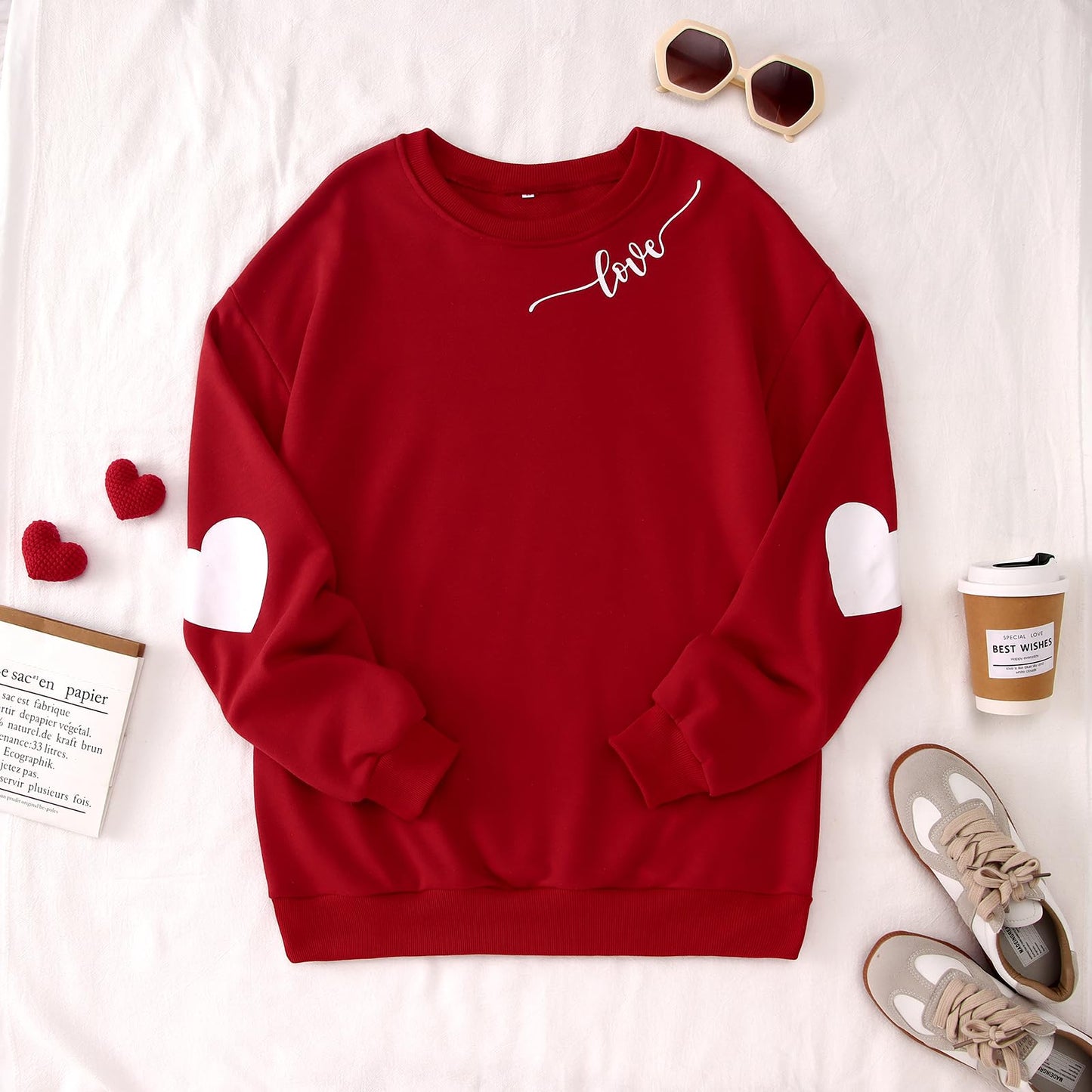 Ritatte Mommy And Me Valentine'S Day Outfit Love Heart Graphic Family Matching Sweatshirt Crewneck Long Sleeve Pullover Top(M, M