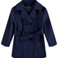 Baby Kids Boys Girls Classic Wool Blend Coat Winter Double Breasted Trench Coat Outwear Pea Coat Jacket With Belt Navy