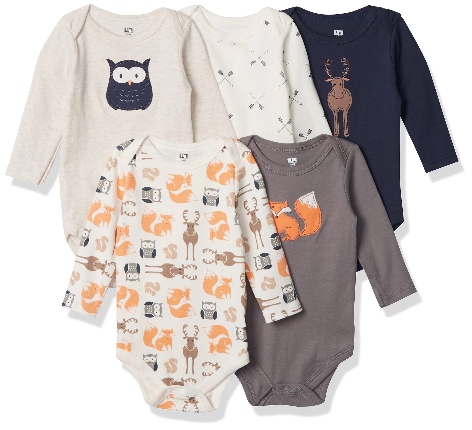 Hudson Baby Unisex Baby Cotton Long-Sleeve Bodysuits, Forest, 0-3 Months Us