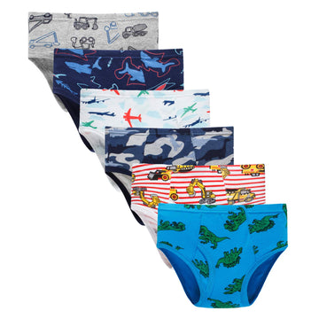 Boboking Little Boys Briefs Dinosaur Truck Toddler Kids Underwear (Pack Of 6) 5/6Y Blue