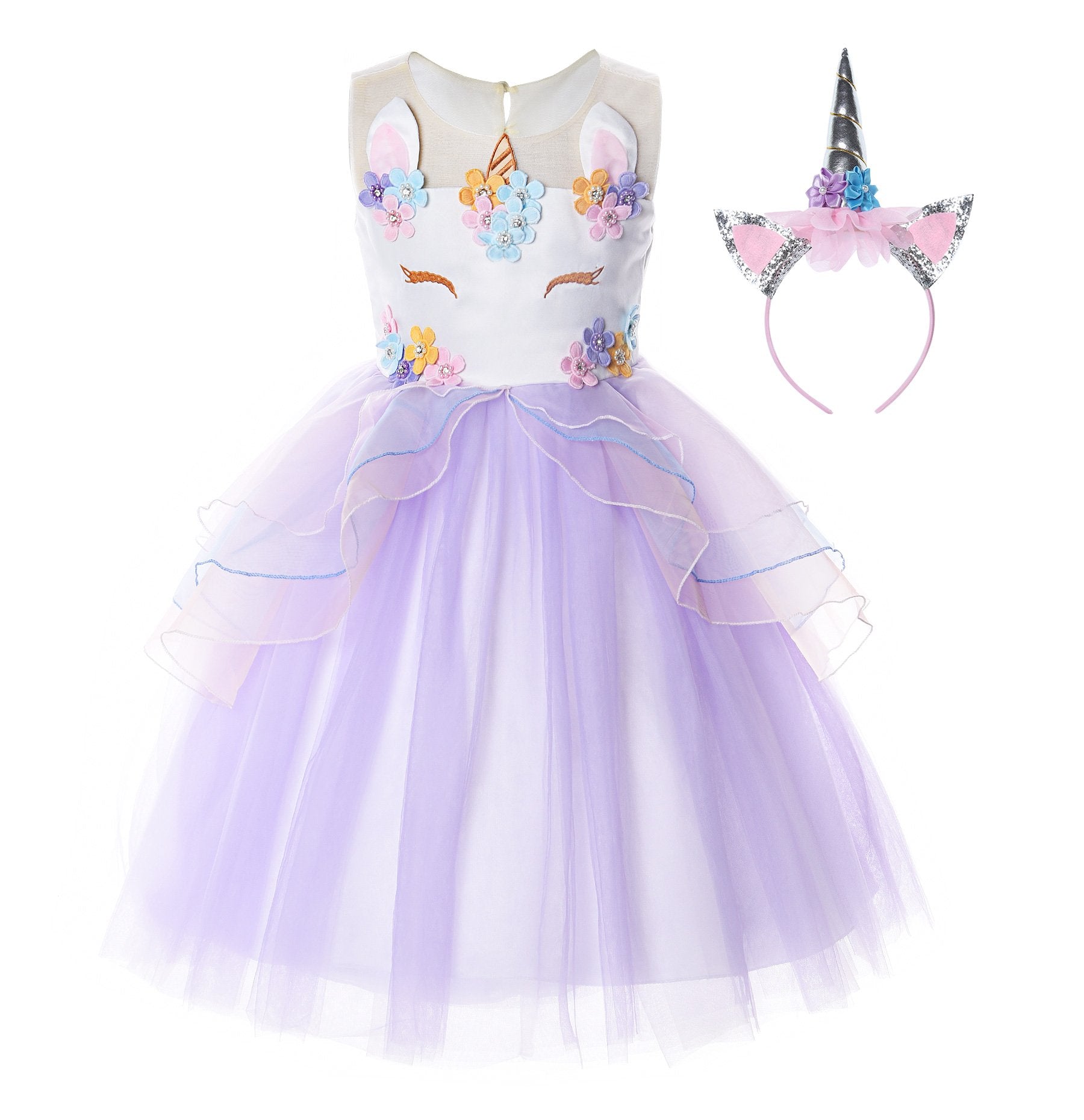 Jerrisapparel Flower Girls Unicorn Costume Pageant Princess Party Dress (8-9 Years, Purple)
