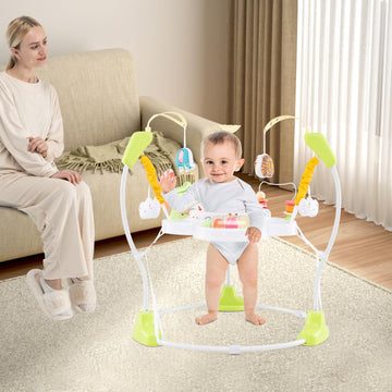 HONEY JOY Baby Bouncer Activity Center, Infant Jumper and Table w/ 360 Rotary Seat, 3 Adjustable Heights, Mat, Music, Lights, So